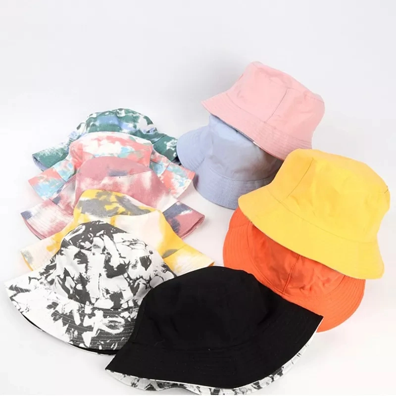 Fashion Printed Tie-Dyed Cotton Men Women Reversible Fisherman Black Bucket Hat