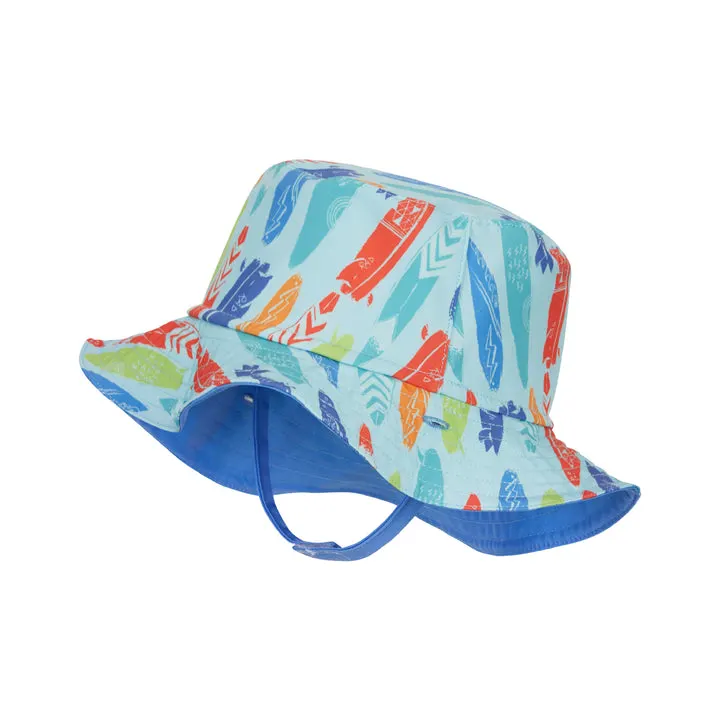 Boys Reversible Aqua Surf Board Bucket Hat with UV Protection