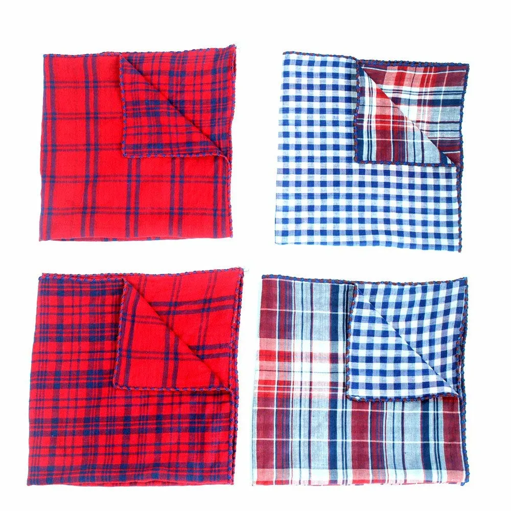 Dog Bandanas - 4 Pack Washable Triangle Bibs Scarfs, Reversible Plaid Printing Kerchief for Dogs and Cats