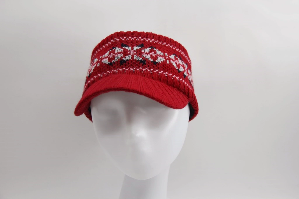 Winter Knitted Visor Sport Yarn Hat with Jacquard