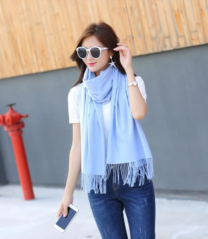 Small Quantity Customized Your Logo Faux Cashmere Tassel Shawl Wrap Scarf