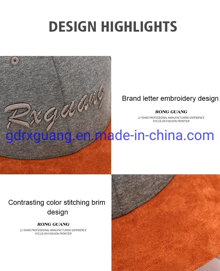 Custom Embroidery Logo Suede Flat Brim Snapback Baseball Cap