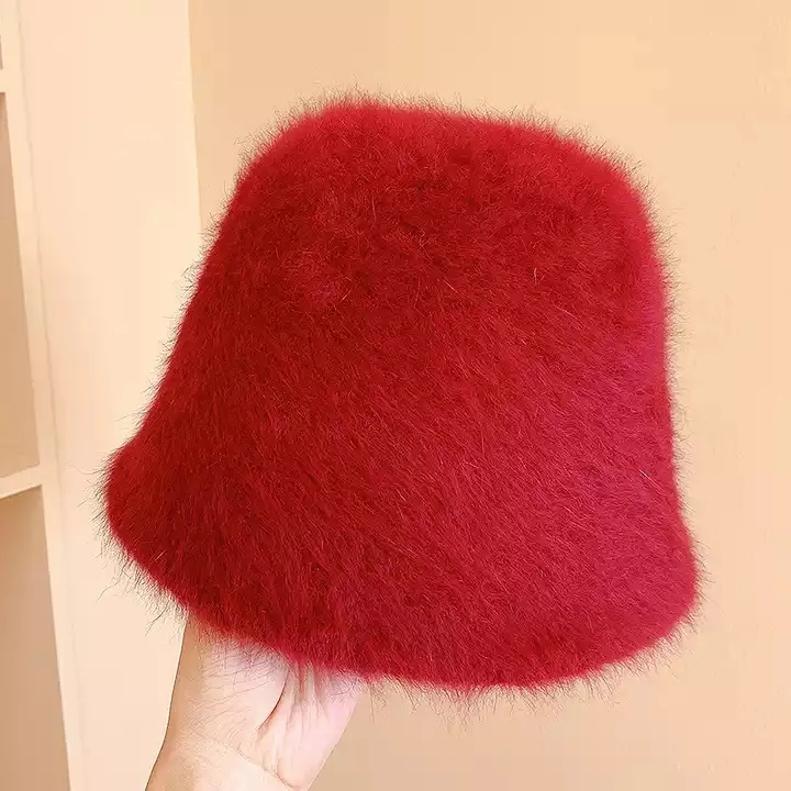 New Designer Fashion Rabbit Plush Furry Bucket Hat Women Winter Bucket Hat