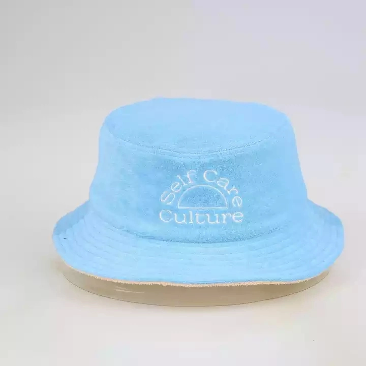 Wholesale Custom Embroidery Women Terry Towling French Reversible Terry Cloth Towel Bucket Hat