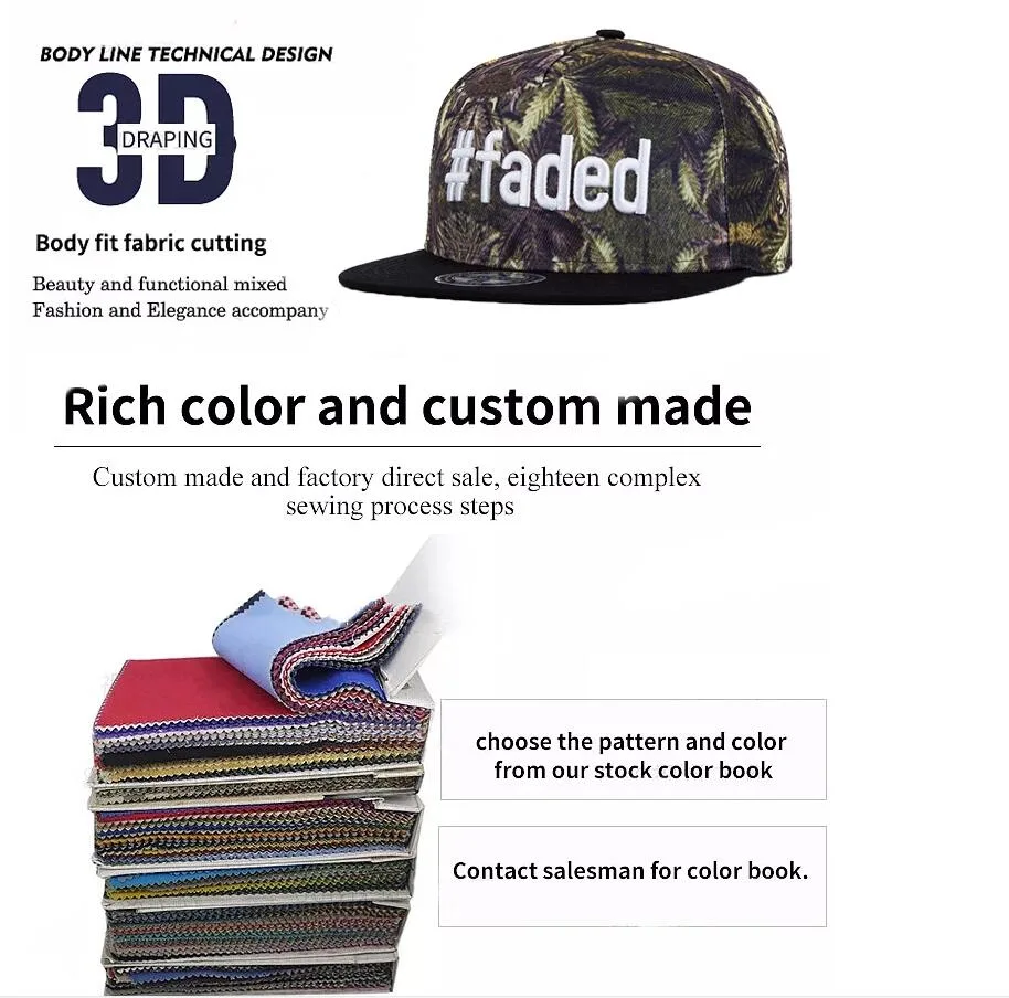 Custom Logo Design Camouflage Cottom Twill Snapback Cap Army Military Hunting Cap