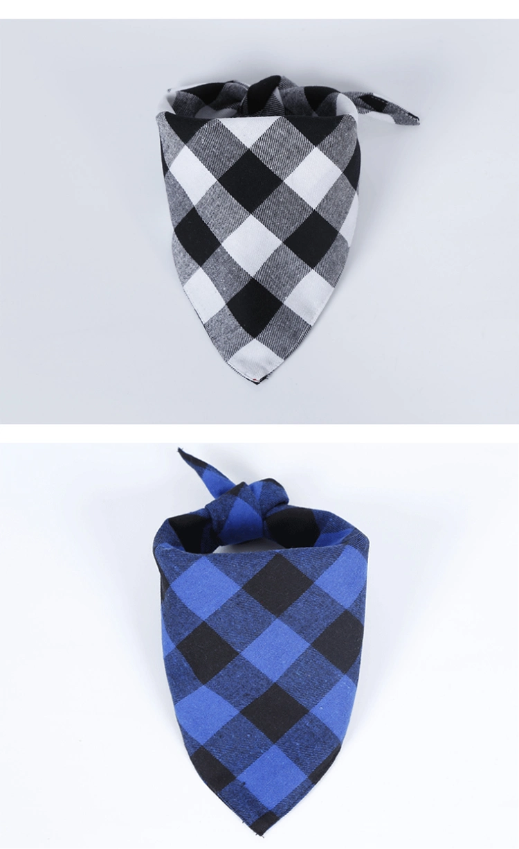 Fashion Fancy Customizable Double-Layer Cotton Plaid Triangle Scarf Pet Bandana