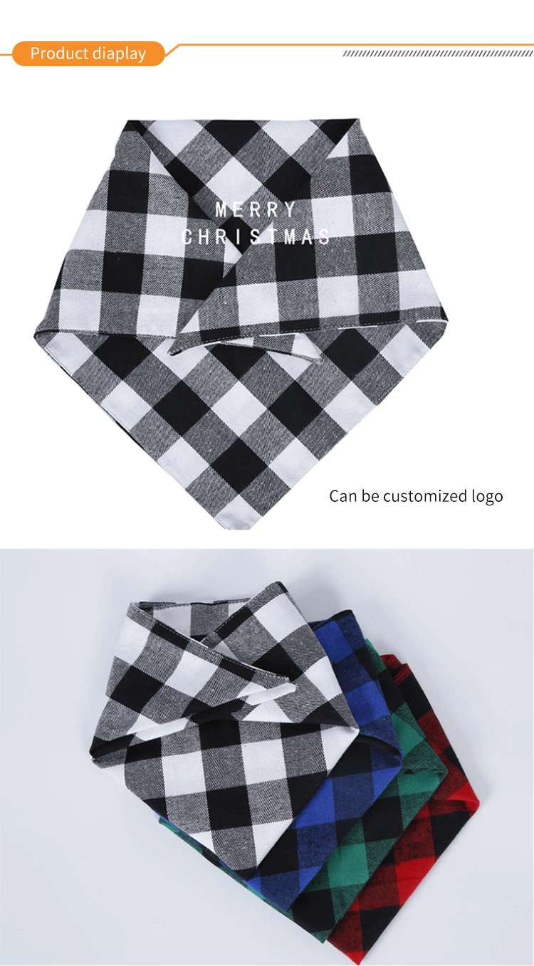 Fashion Fancy Customizable Double-Layer Cotton Plaid Triangle Scarf Pet Bandana