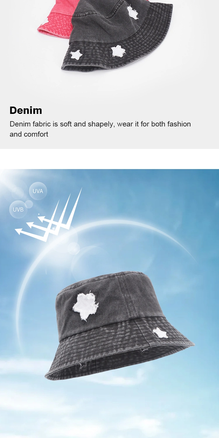 Wholesale Custom New Arrival Washed Denim Bucket Hat Fashion Sun Protection Fisherman Hat for Women Men