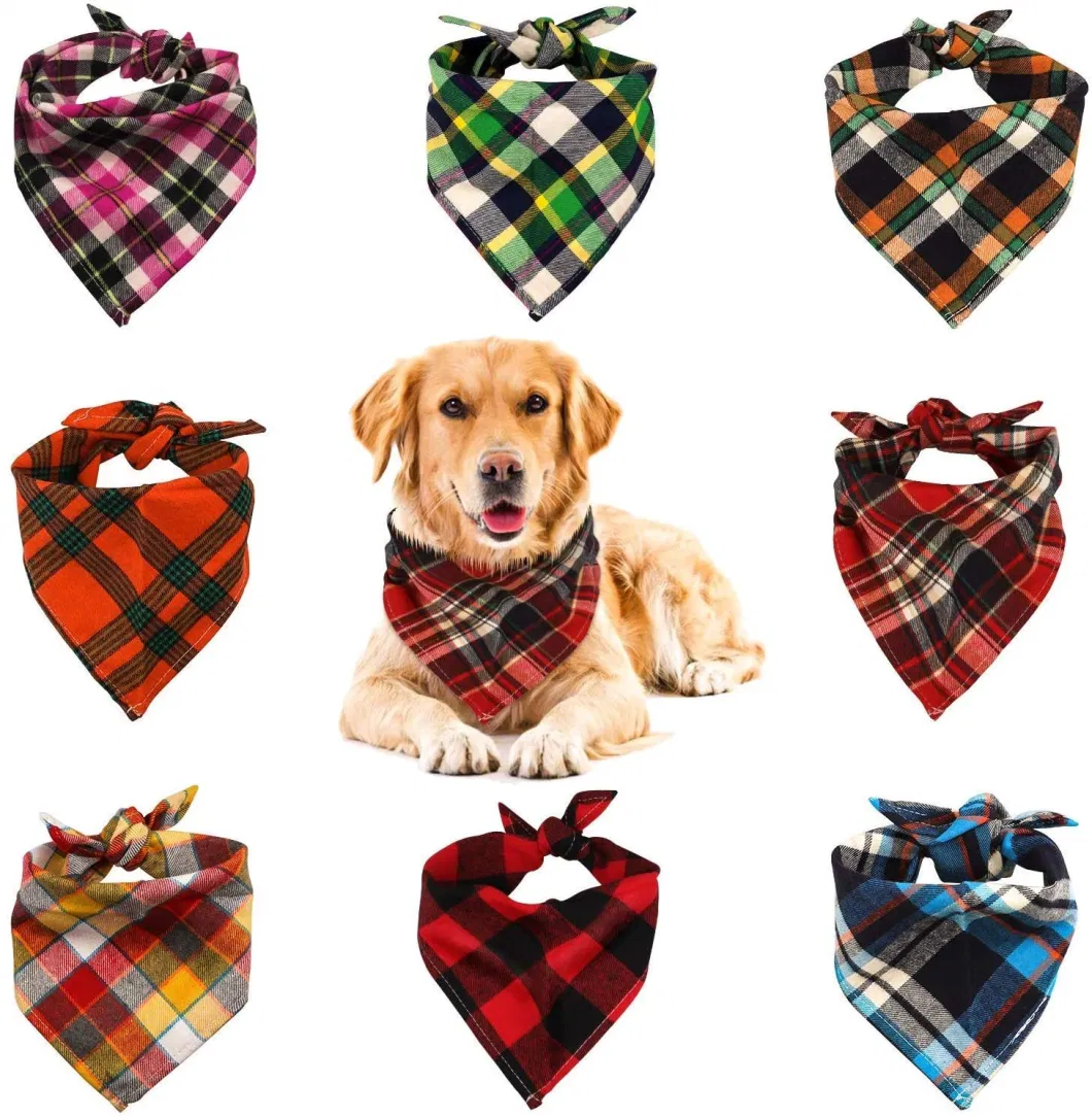 Hanyang OEM Pet Accessories Pet Supplie Reversible Plaid Pet Bibs Scarf Triangle Dog Bandana Adjustable Dog Bandana