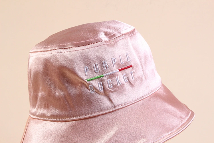 Wholesale Custom Embroidery Logo Customized Fashion Outdoor Sun Bucket Cap Summer Protect Silk Satin Colorful Fishing for Man Women Luxury Silk Bucket Cap Hat