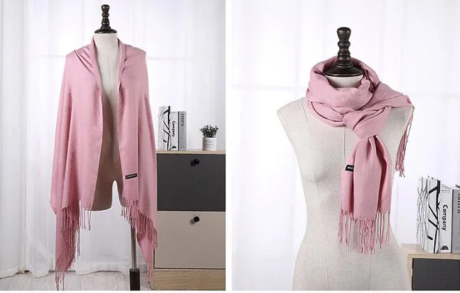 Small Quantity Customized Your Logo Faux Cashmere Tassel Shawl Wrap Scarf