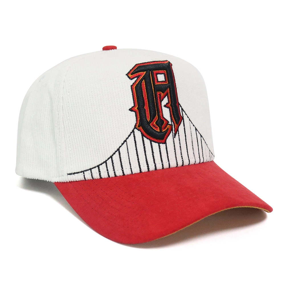 Fashionable Breathable Red and White Baseball Cap Made of Corduroy Fabric