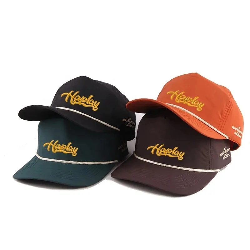 5 Panel 3D Embroidery Logo Golf Sports Baseball Cap Snapback Rope Hat