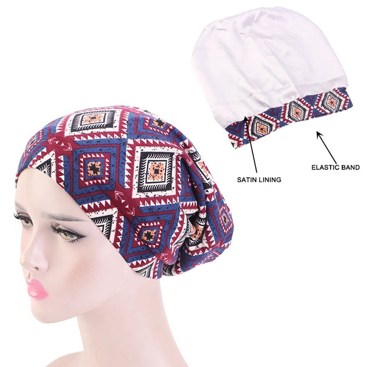 Satin Lined Sleep Cap Cotton Turban Bonnet Hat