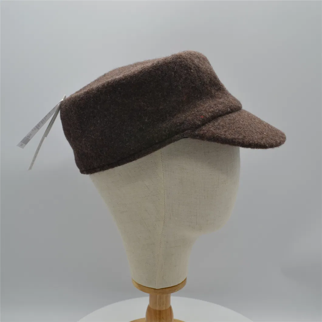 Manufactory Autumn Winter Chocolate Pure Color Wool Flat-Top Male Military Hat Cap with Small Brim