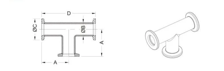 Sanitary Stainless Steel Pipe Accesories Clamp Type Polished Equal Tee