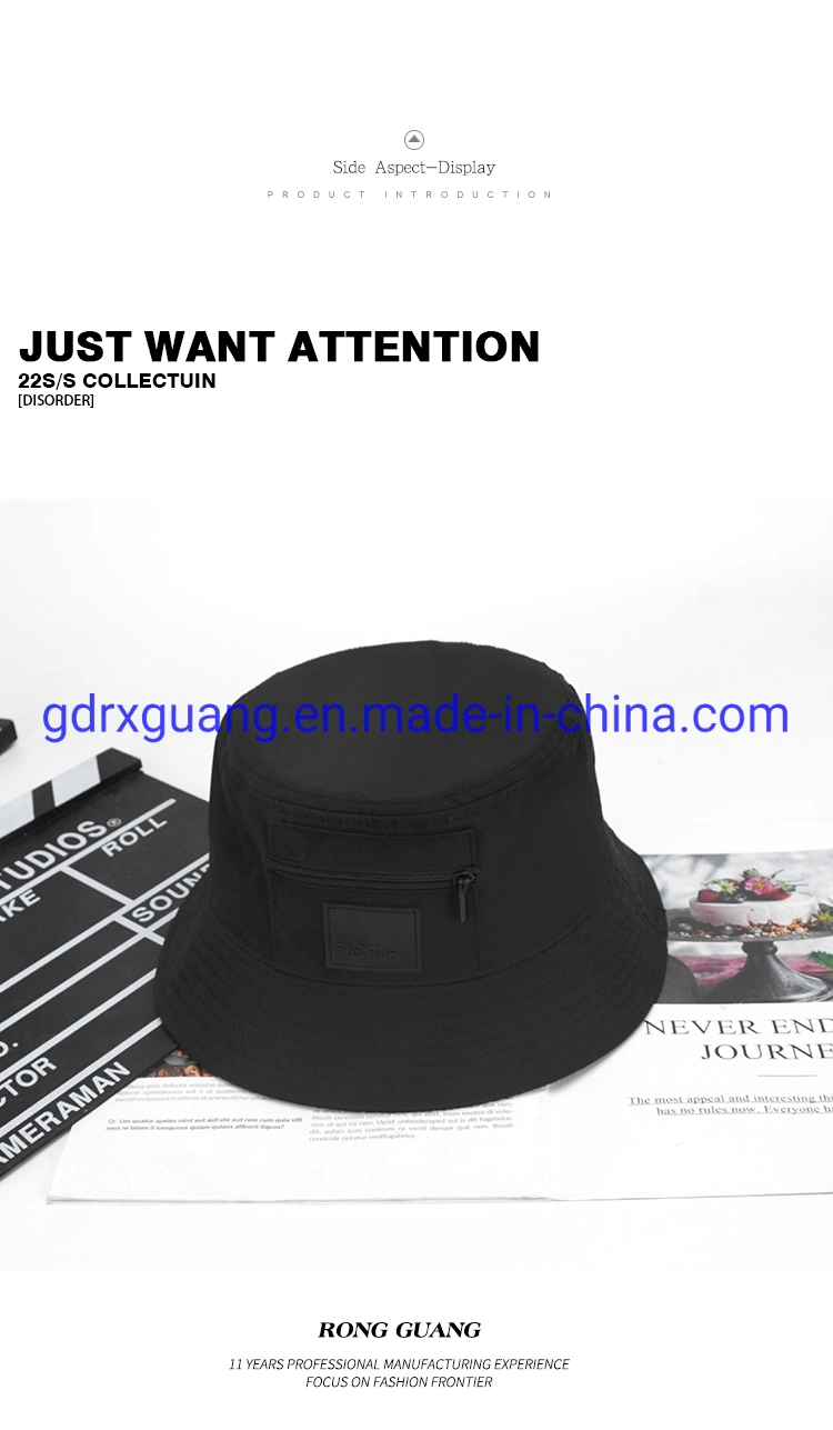 Functional Custom Embroidery Black Bucket Hats for Men Women