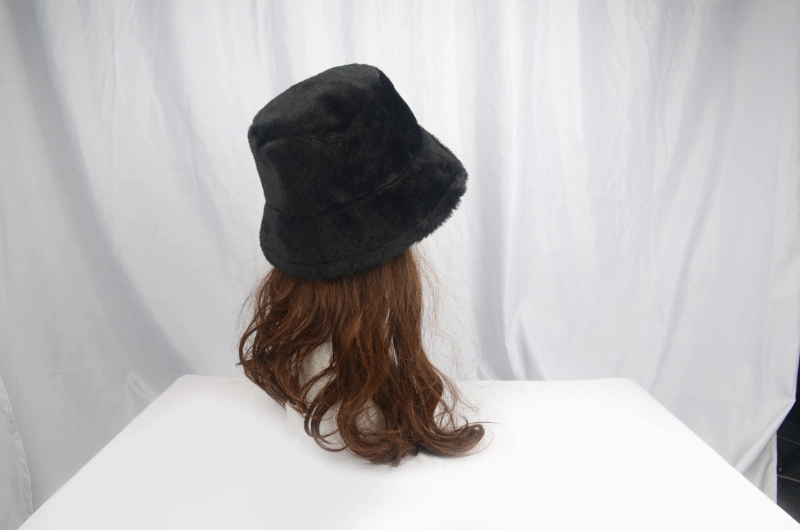 Black Soft Fluffy Faux Fur One Size Winter Bucket Hat