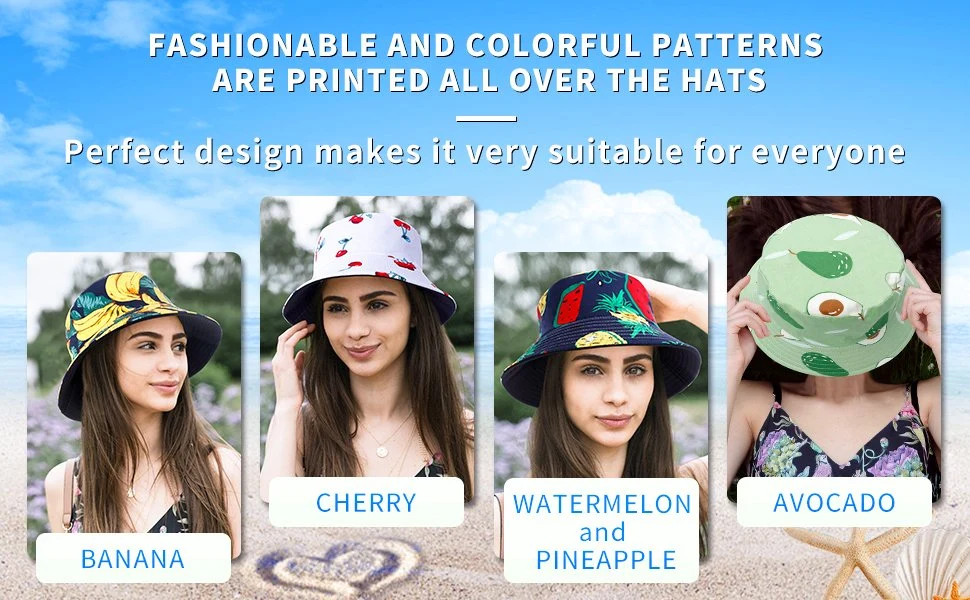 Custom Fashion Design Printed Summer Beach Protection Sun Protection Children Sun Cap Reversible Kids Bucket Hat