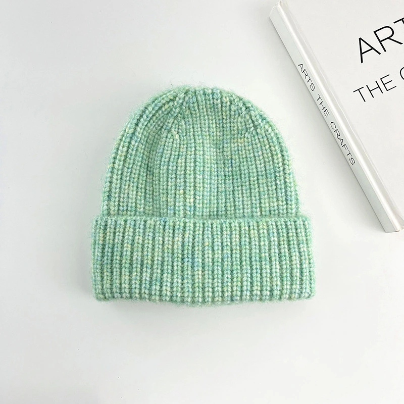 Custom Logo Ladies&prime; Knitted Gradient Colorful Winter Warm Beanie Designer Bucket Hat