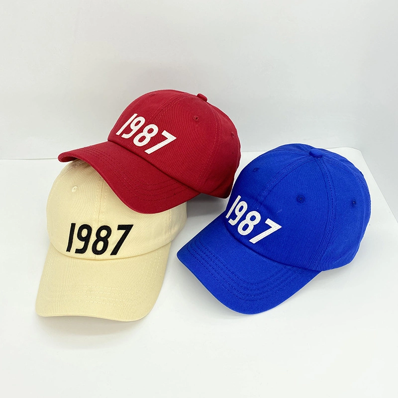 Fashionable Unisex Cotton Dad Hat Custom Logo Baseball Cap Embroidered 1987 Sports Cap for Adults