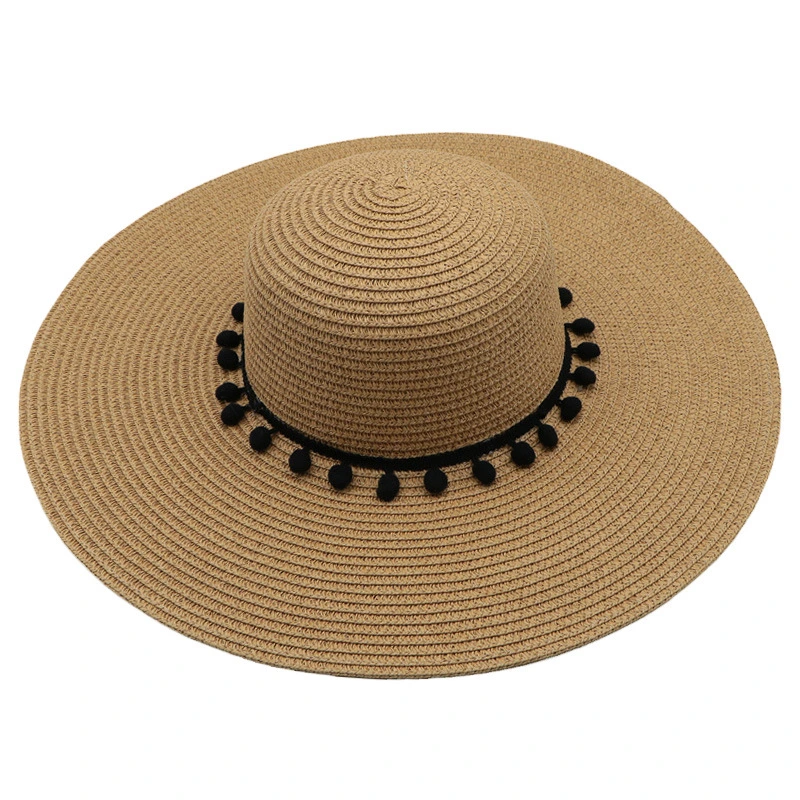Ladies Foldable Beach Floppy Tassels Wide Brim Sun Gorras Protection Straw Summer Hats