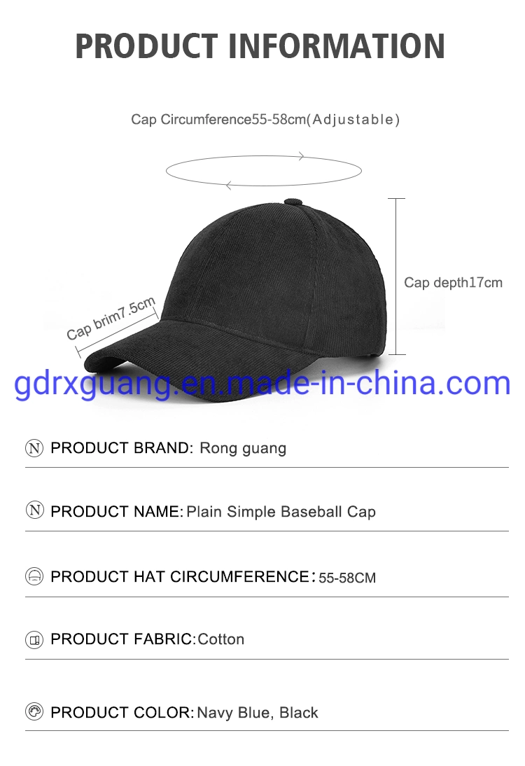 Wholesale Design 6 Panel Blank Baseball Caps Custom Corduroy Hats