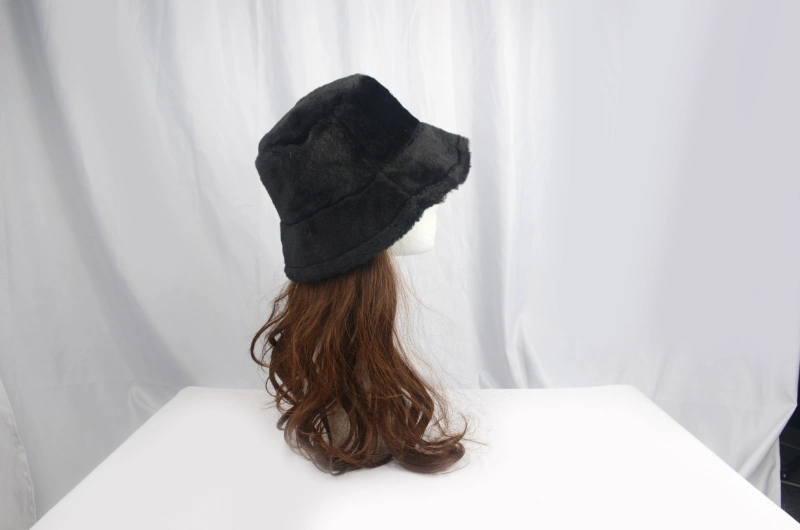 Black Soft Fluffy Faux Fur One Size Winter Bucket Hat