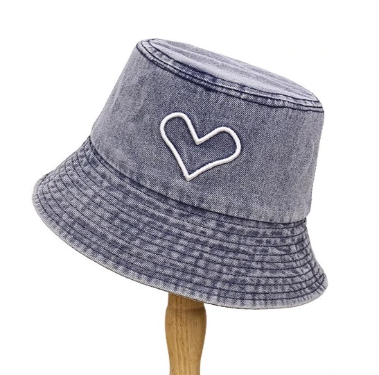 Denim Heart Embroidered Bucket Hats for a Fashion Statement