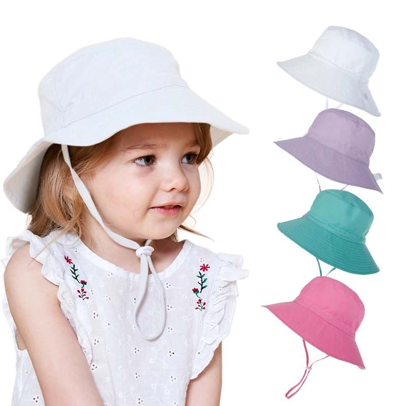 Wholesale Bulk New Design Adjustable Size Colorful Baby Toddler Sun Hat Plain Polyester Cotton Children Kids Bucket Hat with String