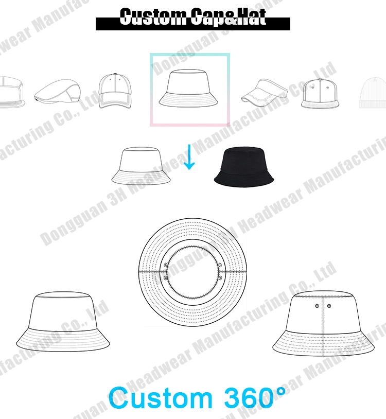 Embroidery Cotton Black Bucket Hat Custom Summer Fashion Fisherman Hat