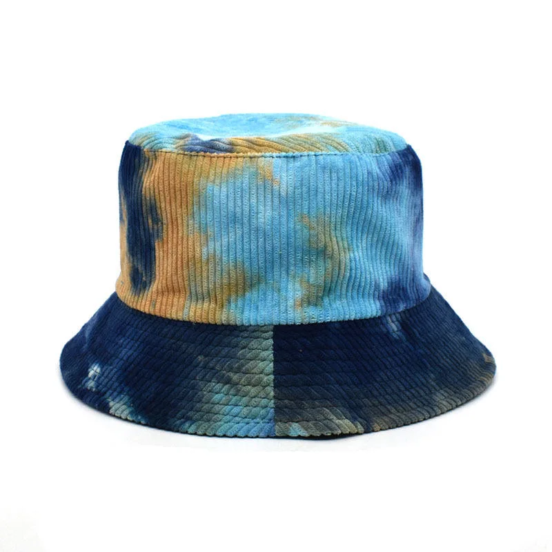 Top Sale Tie-Dye Luxury Corduroy Bucket Hat Wide Brim Reversible Sunshade Cap Hip Hop Hat Unisex Fisherman Bucket Hat