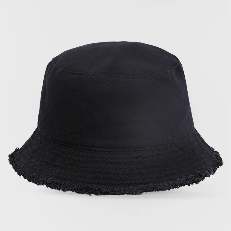 Hot Sale Plain Custom Made Washed 100% Cotton Summer Female Frayed Brim Bucket Hat