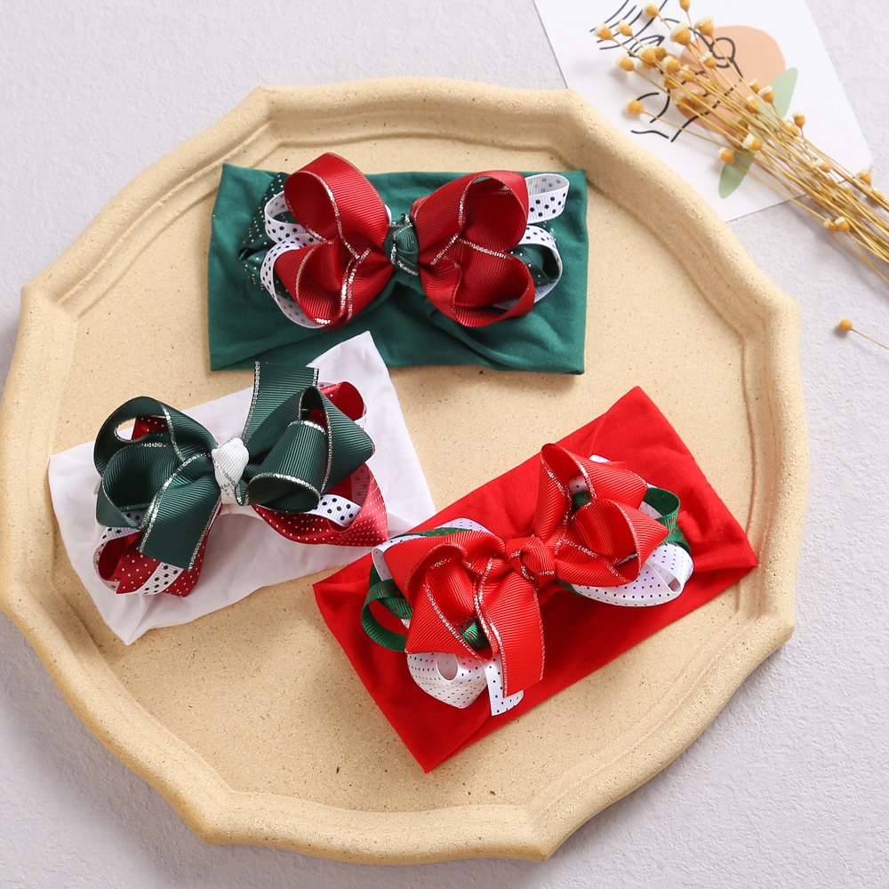 Children&prime;s Hair Band Bandana Elastic Nylon Baby Threaded Woven Bows Girl Christmas Gift Baby Knitted Headband