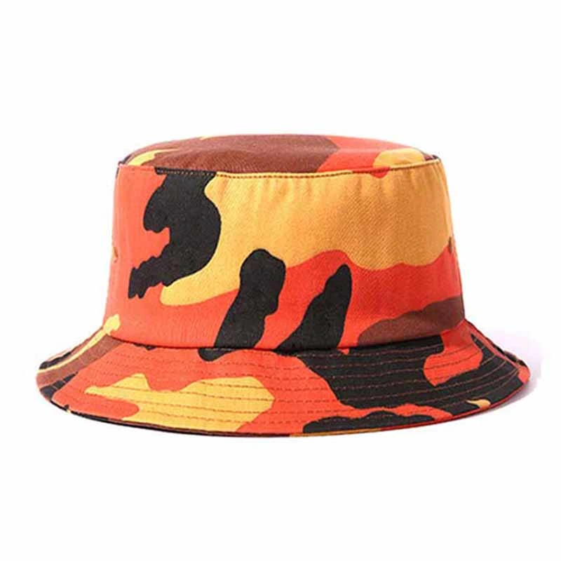 Custom Fishing Unisex Vintage Camo Outdoor Sun Bucket Hat Double Side Cap with Woven Label