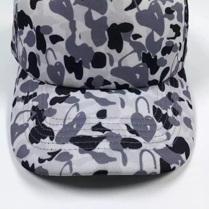 OEM High Quality Unisex Polyester 5 Panel Mesh Gorras Sports Caps Custom Sublimation Full Printing Design Camo Foam Trucker Hat