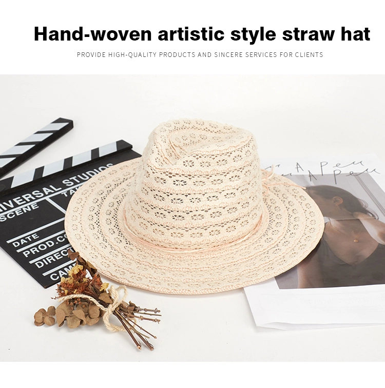 Outdoor Summer Beach Jazz Fedora Panama Straw Hat for Women