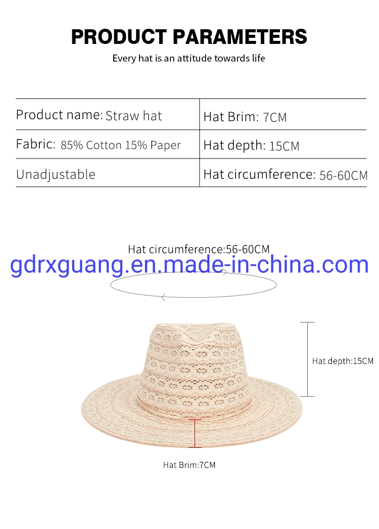 Outdoor Summer Beach Jazz Fedora Panama Straw Hat for Women