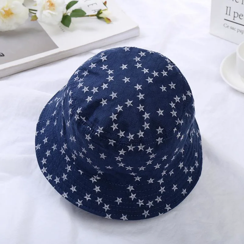 Wholesale Sunhat Custom Promotional 100% Cotton Fashion Packable Summer Sun Protective Travel Bucket Hat Fisherman Simple White Star Bucket Sun Hat