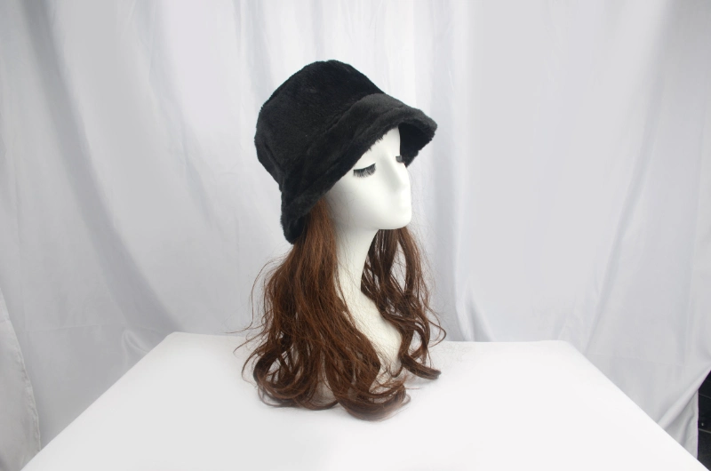 Black Soft Fluffy Faux Fur One Size Winter Bucket Hat