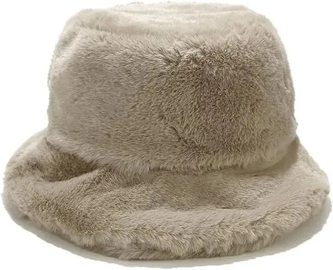 Winter Bucket Hat for Women Girls Lady, Warm Fluffy Faux Fur Fisherman Hat