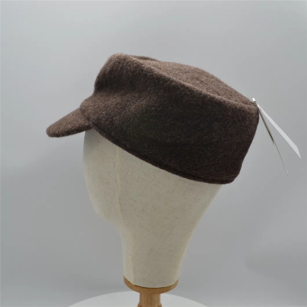 Manufactory Autumn Winter Chocolate Pure Color Wool Flat-Top Male Military Hat Cap with Small Brim