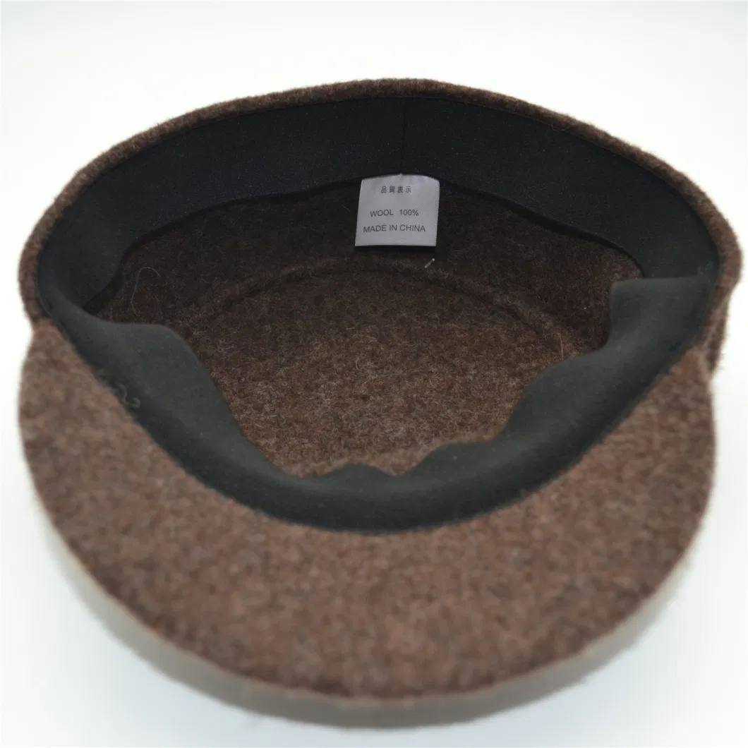 Manufactory Autumn Winter Chocolate Pure Color Wool Flat-Top Male Military Hat Cap with Small Brim