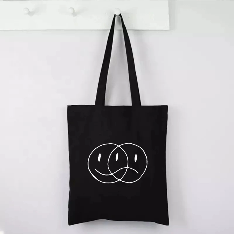 Wholesale Customised Cheap Grocery Reusable Shopper Shopping Black Cloth Canvas Fabric Tote Bag