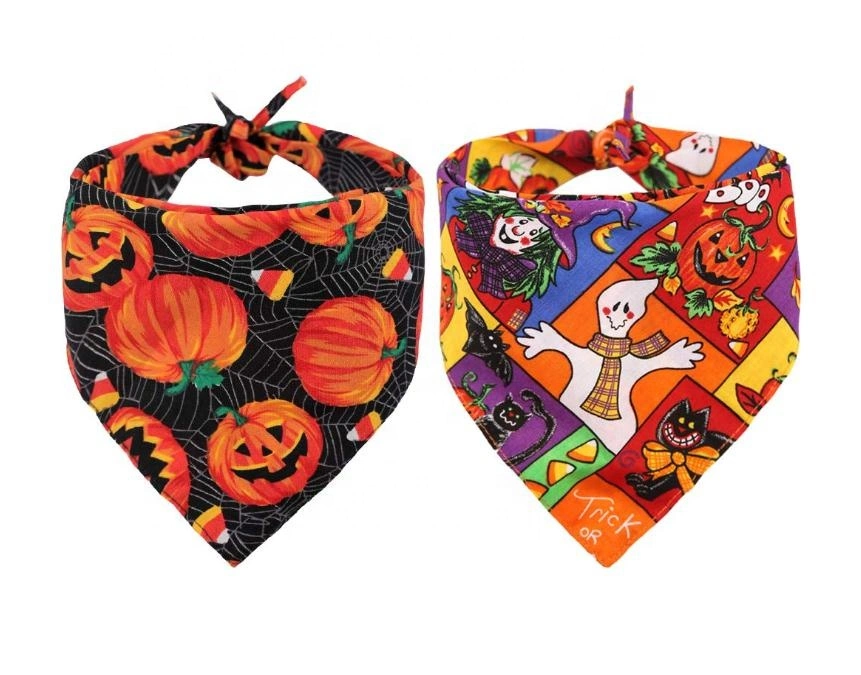 Hanyang Pet Accessories Pet Supplies Sublimation Pumpkin Pattern Custom Logo Pet Dog Bandanna for Halloween