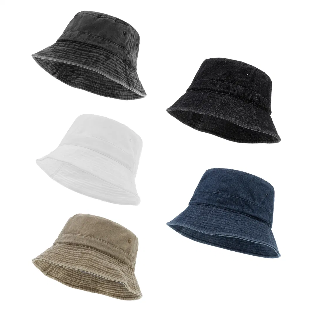 Foldable Children Fisherman Caps Sunshade Cotton Washed Denim Baby Kids Bucket Hats