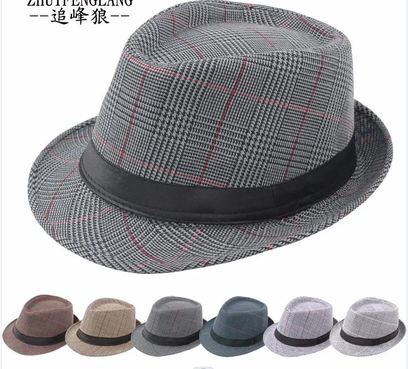 Fashionable Little Top Hat Checked Gentleman&prime;s Hat Men&prime;s Cap Men&prime;s Plaid Gentlemen&prime;s Hat Jazz Hat