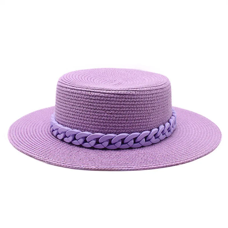 Fashionable Women Beach Solid Color Straw Hat Wide Brim Natural Summer Hats