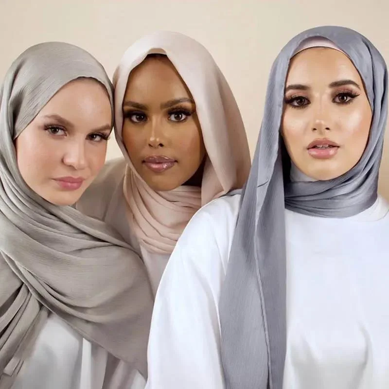 Silk Hijabs Solid Color Plain Scarf Muslim Shawls Headscarf