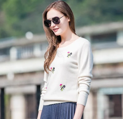  Sudadera de cashmere con cuello redondo para mujer 13brdw176